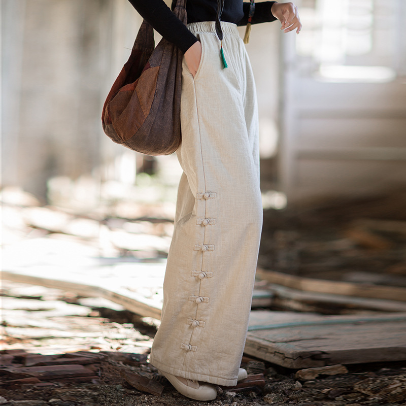 百搭單品 · 「排扣棉褲」絎縫加厚保暖文藝範長褲