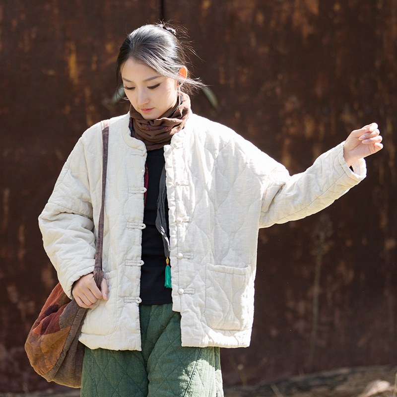 簡約時尚 · 「葫蘆格」夾棉絎縫立領盤扣外套