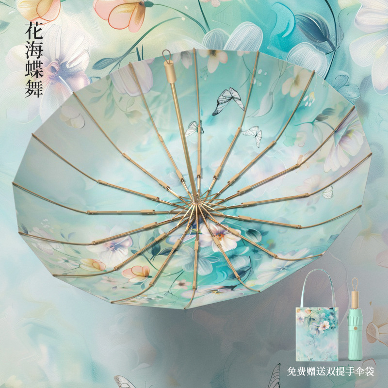復古彩胶 · 「32骨加大加固」晴雨兩用防曬防紫外線遮陽傘