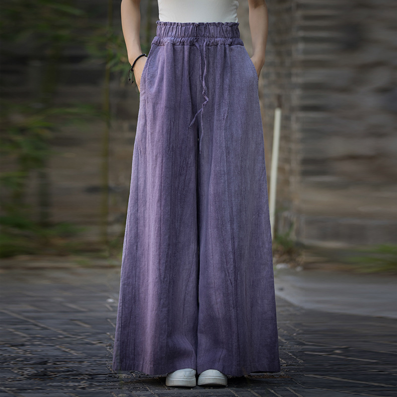 手工紮染 · 「闊腿褲」鬆緊腰繫帶顯瘦垂感長褲