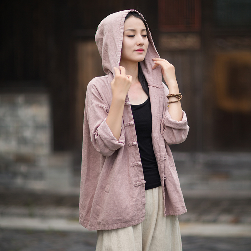 復古大碼 · 「連帽外套」盤扣流浪風開衫