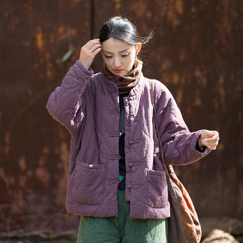 簡約時尚 · 「葫蘆格」夾棉絎縫立領盤扣外套