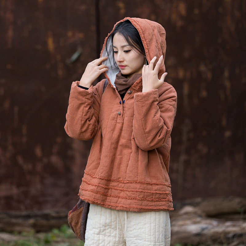 輕盈蓬鬆 · 「磨毛棉服」文藝復古休閒連帽棉衣