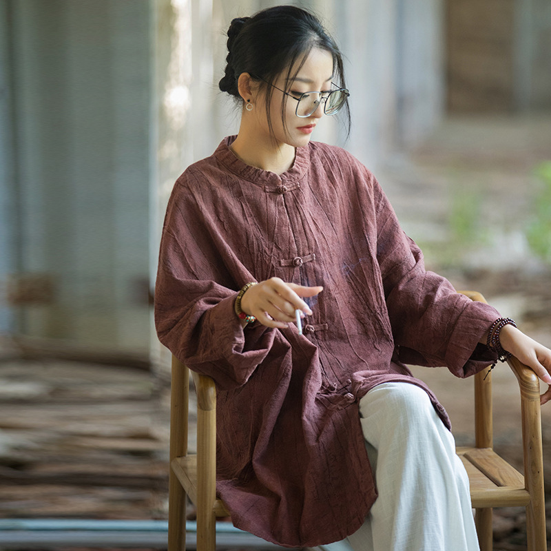 寬鬆禪意 · 「清冷感唐裝」盤扣開襟衫女式上衣外套