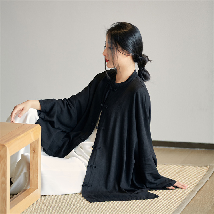禪意自然 · 「飄逸茶服」亞麻砂洗襯衣開襟衫