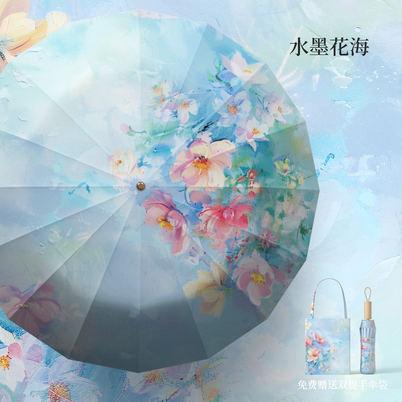 復古彩胶 · 「32骨加大加固」晴雨兩用防曬防紫外線遮陽傘