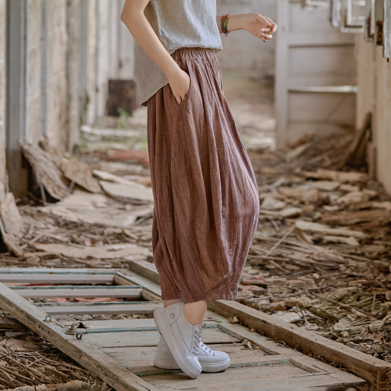 復古文藝 · 「28片拼接褲」寬鬆顯瘦闊腿九分褲