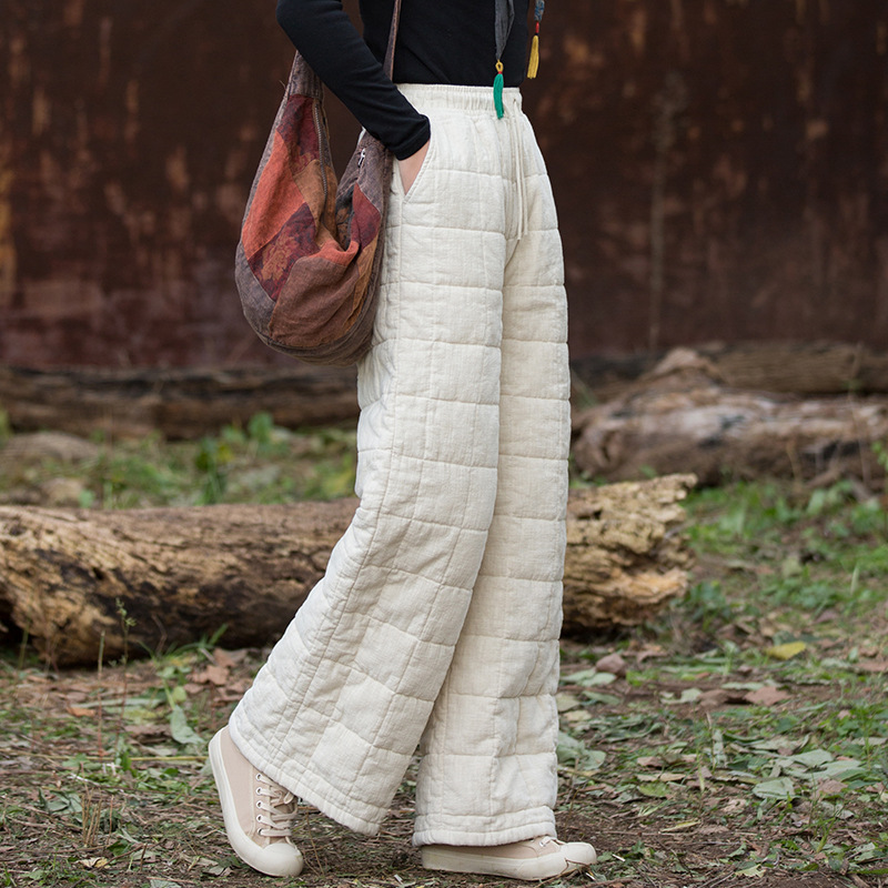 復古方格 · 「直筒長褲」絎縫加厚保暖棉褲