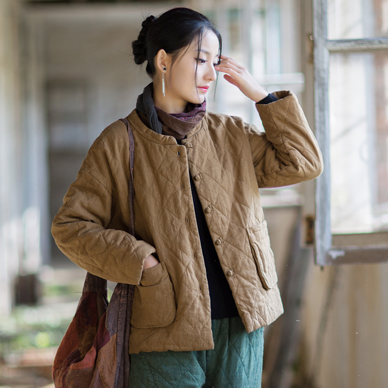 休閒必備 · 「菱格棉衣」夾棉絎縫盤扣外套