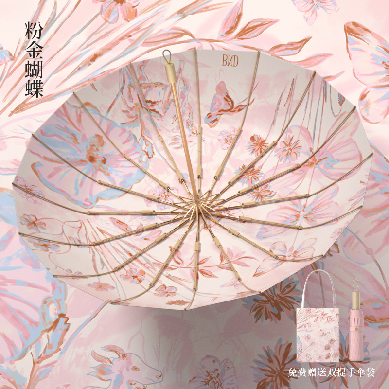復古彩胶 · 「32骨加大加固」晴雨兩用防曬防紫外線遮陽傘