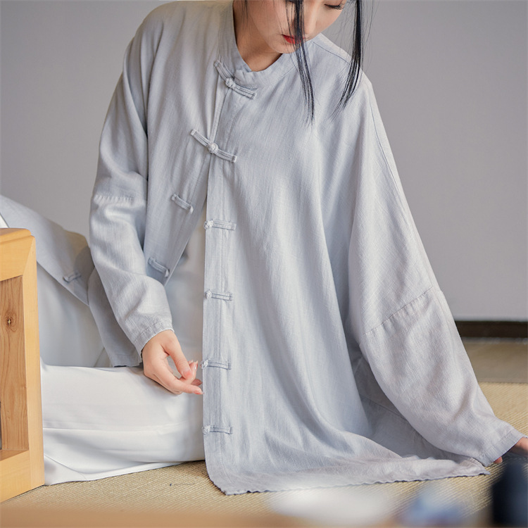 禪意自然 · 「飄逸茶服」亞麻砂洗襯衣開襟衫