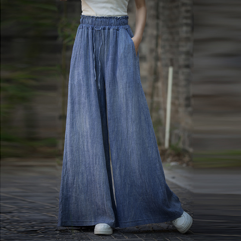手工紮染 · 「闊腿褲」鬆緊腰繫帶顯瘦垂感長褲