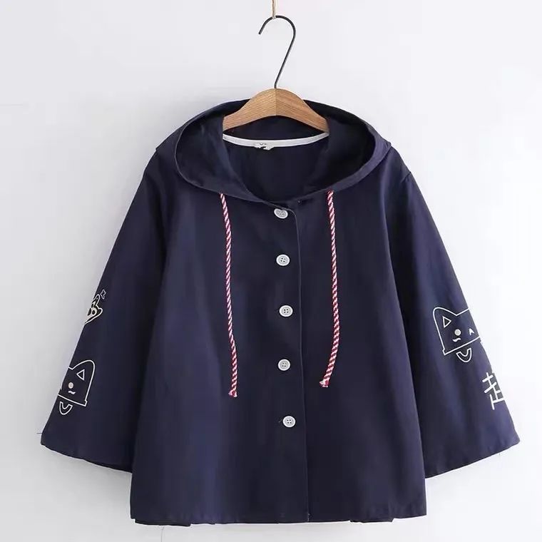 春秋日系 · 「超兇貓」喇叭袖连帽薄外套