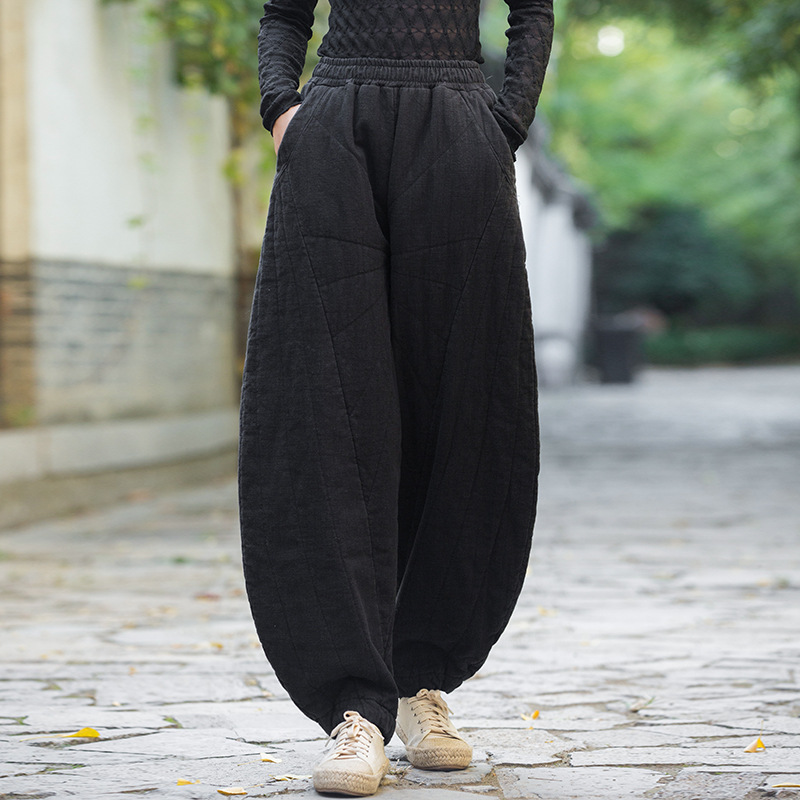 戶外保暖 · 「對稱燈籠褲」砂洗絎縫夾棉加厚寬鬆棉褲