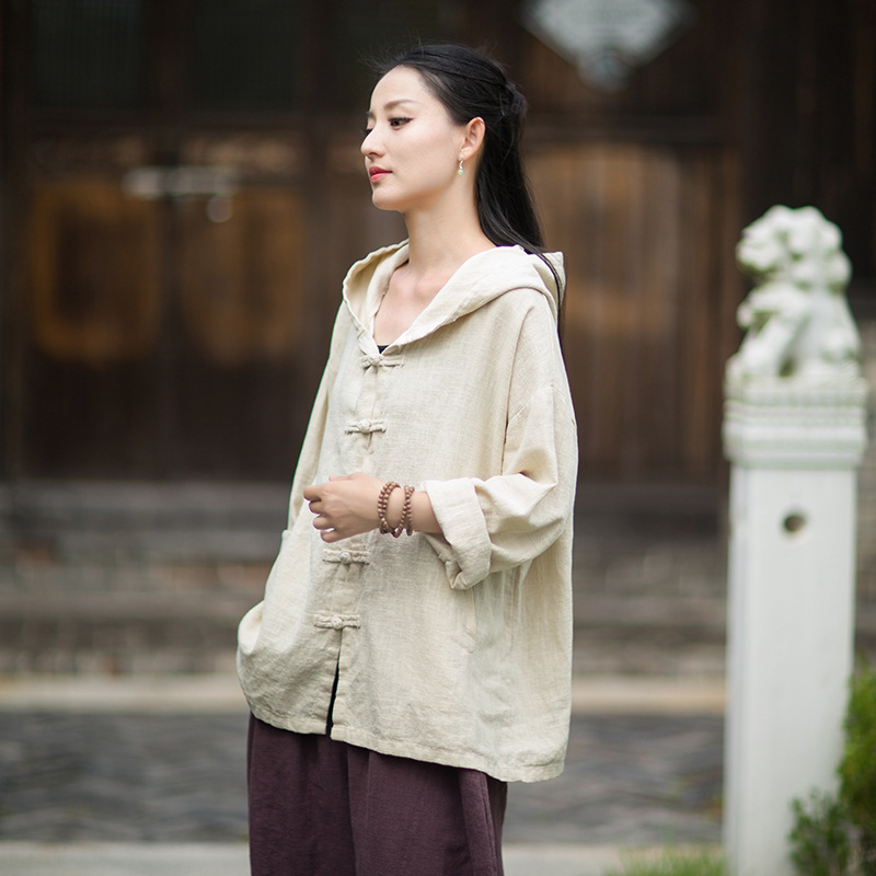 復古大碼 · 「連帽外套」盤扣流浪風開衫