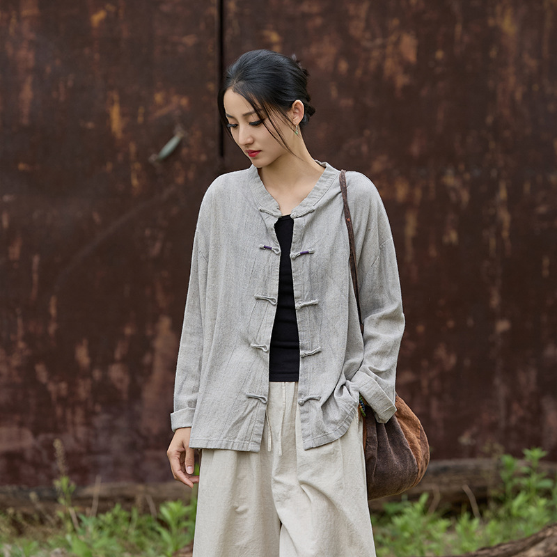 禪意素雅 · 「紮染開襟衫」寬鬆對襟盤扣防曬襯衫