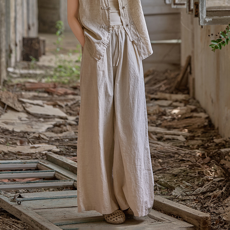 戶外時尚 · 「百搭拖地褲」薄款鬆緊腰寬鬆顯瘦褲