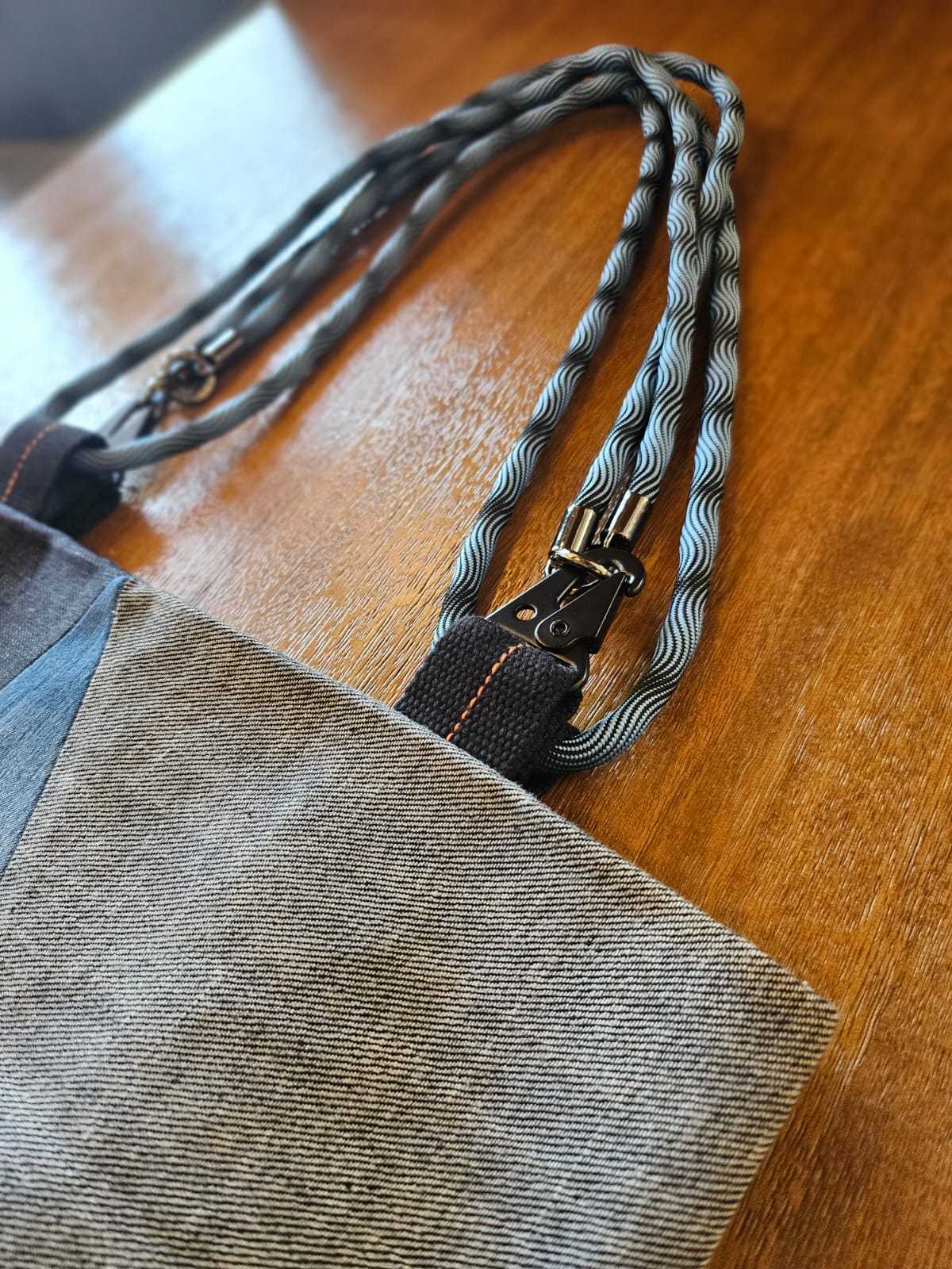 StudioBlue x Ayedigo Geometric Denim Totebag Blue Pattern Rope Handle