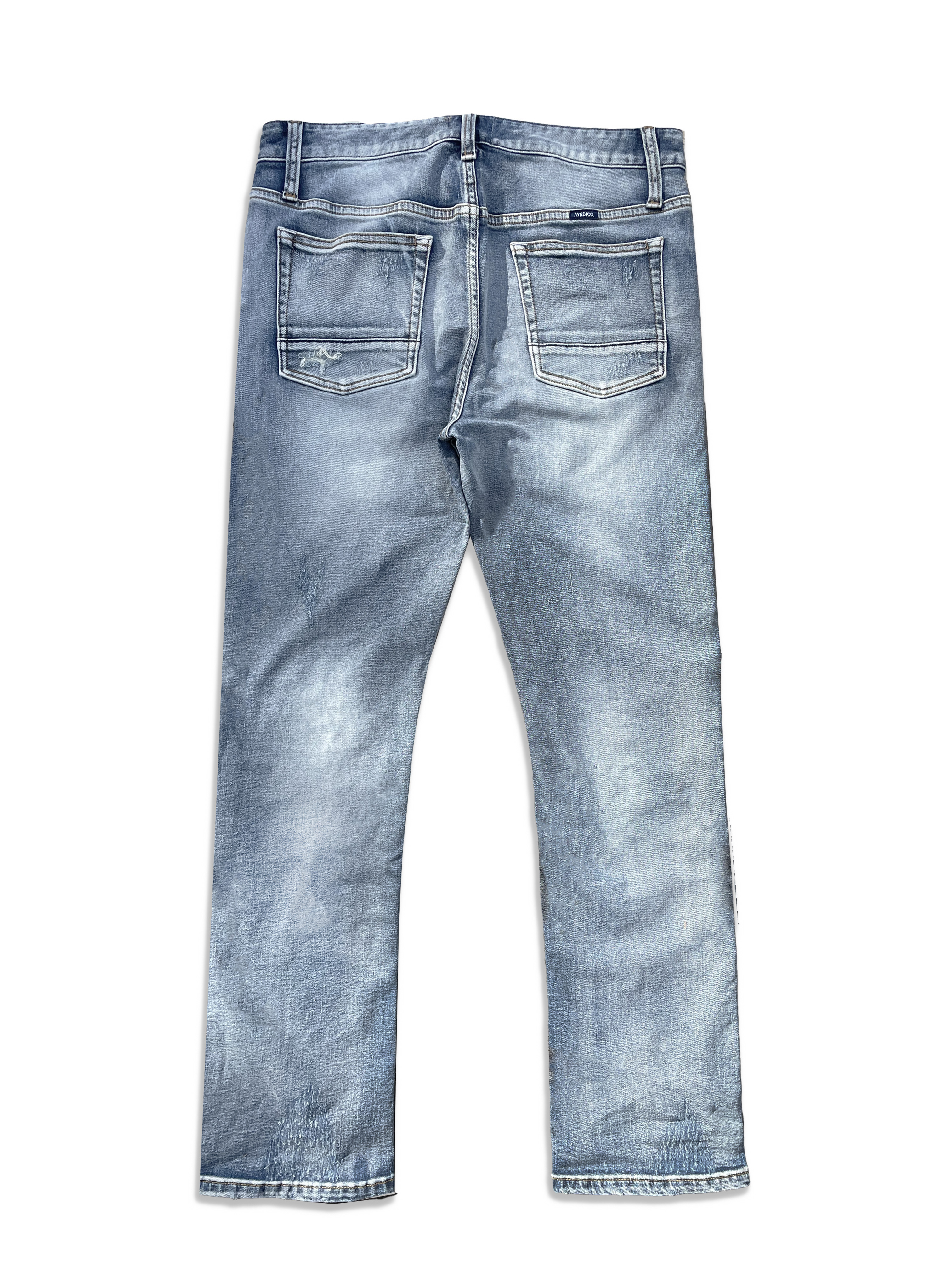 Straight Leg Fit Heavy Distress Wash Jeans