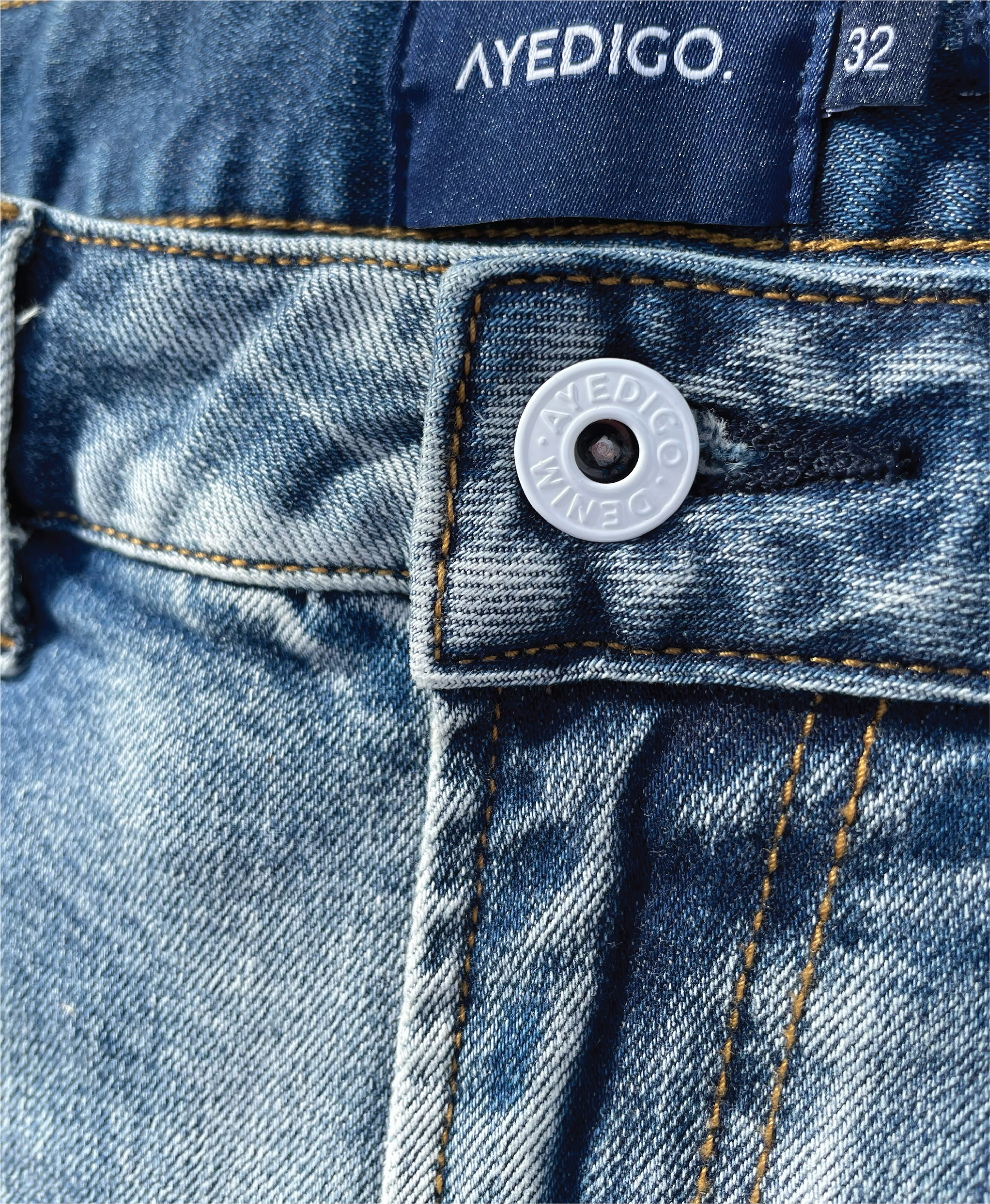 Straight Leg Fit Heavy Distress Wash Jeans