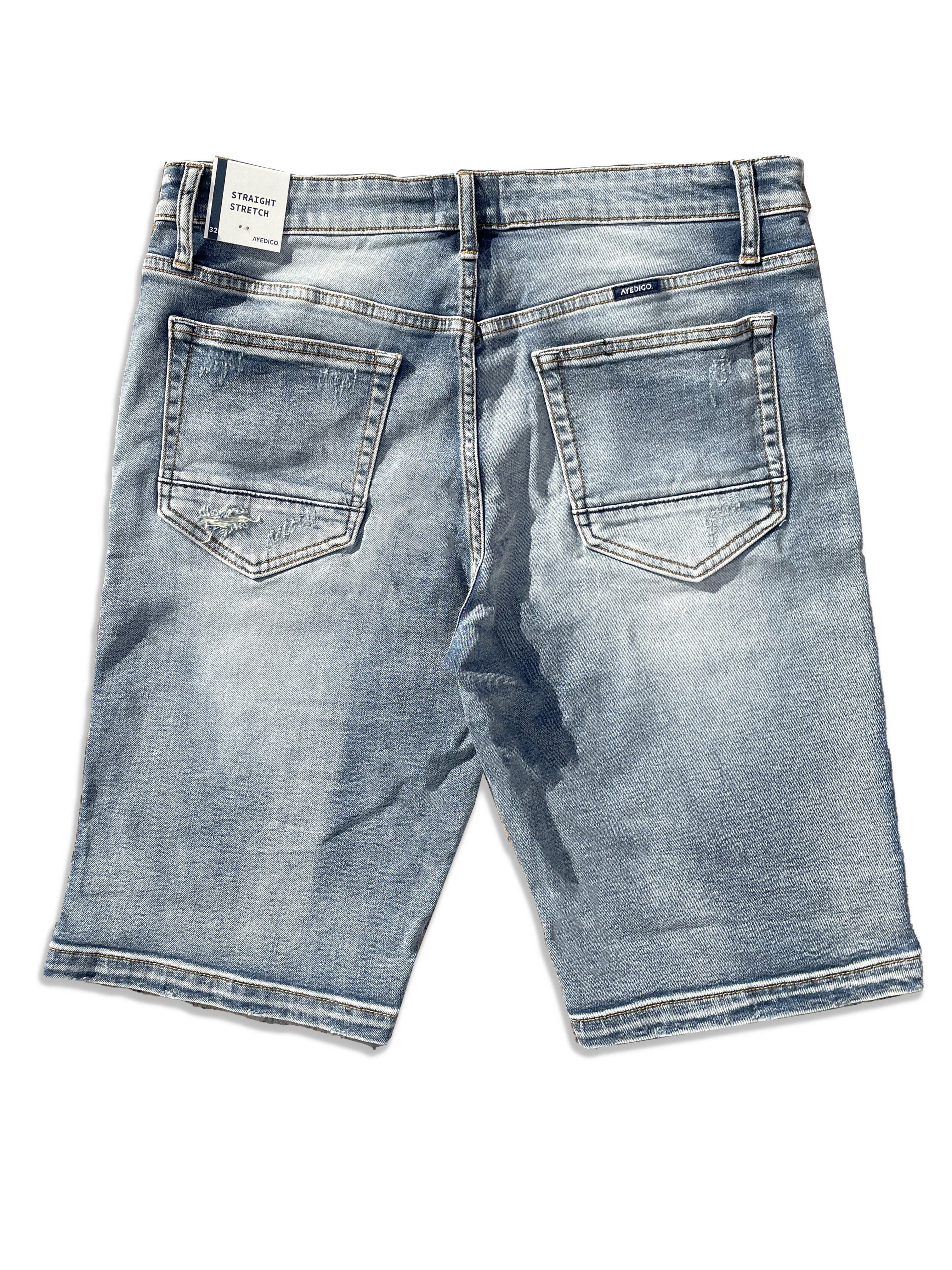 Straight Fit Distress Denim Shorts