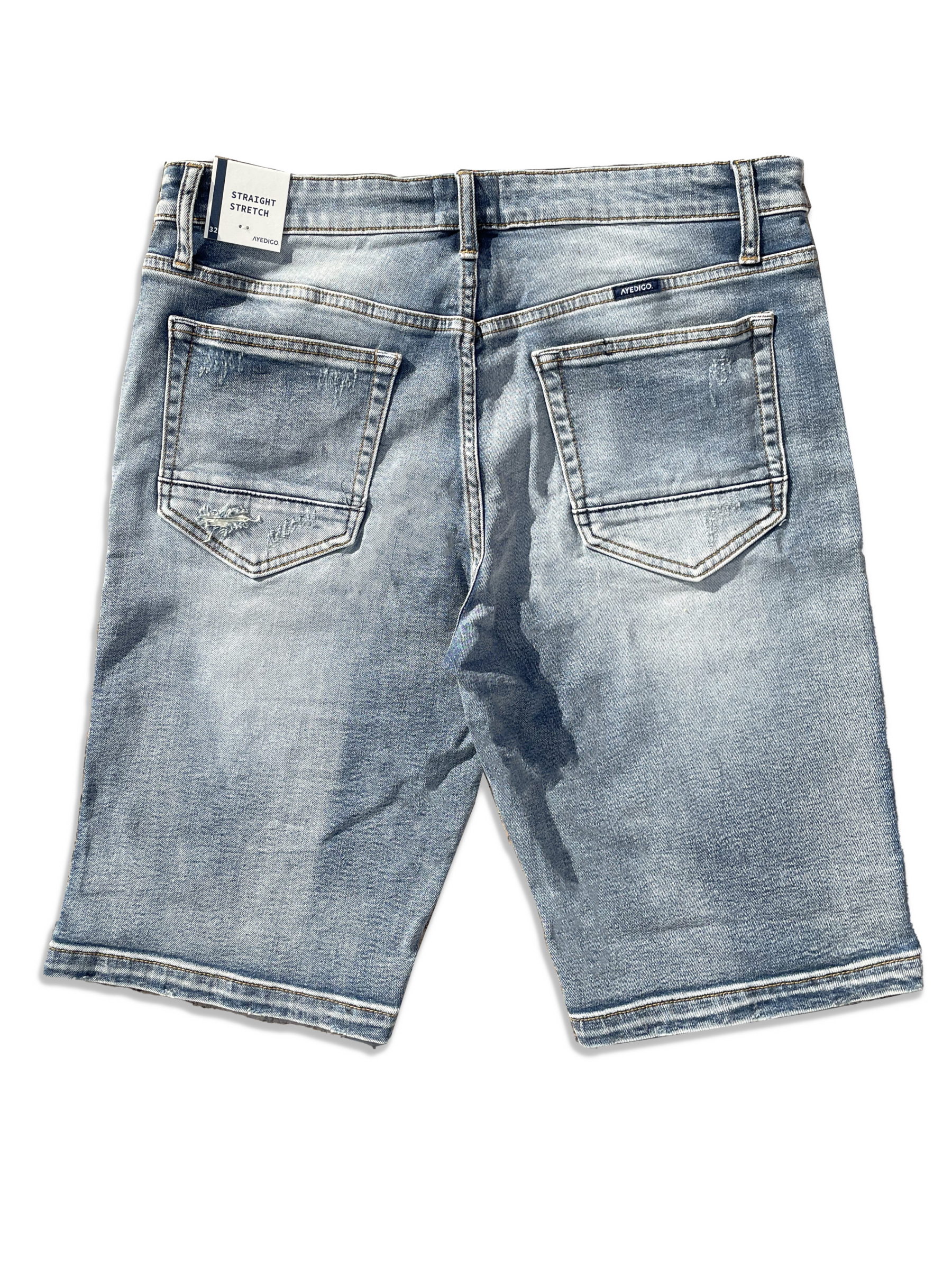 Straight Fit Distress Denim Shorts