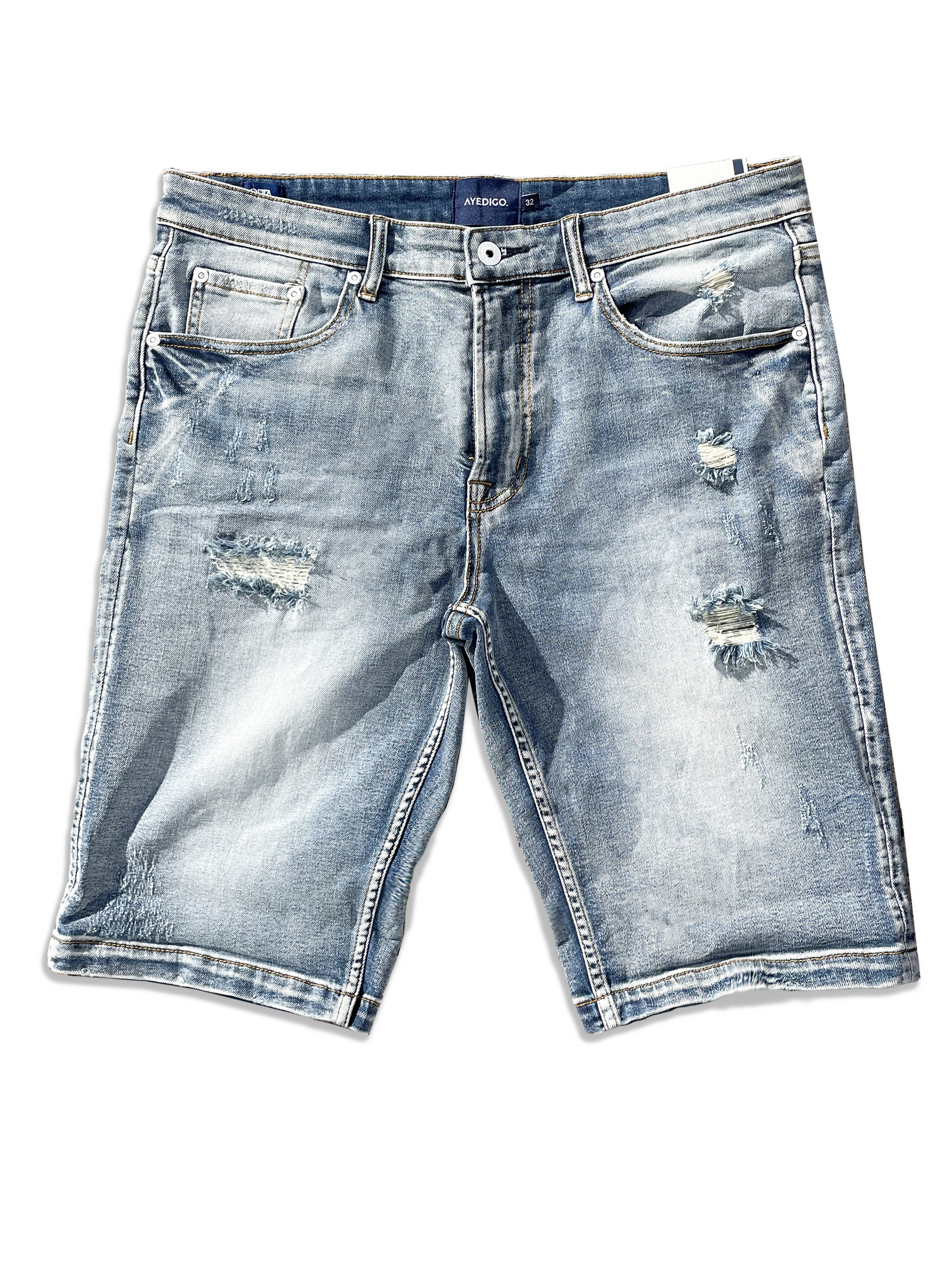 Straight Fit Distress Denim Shorts