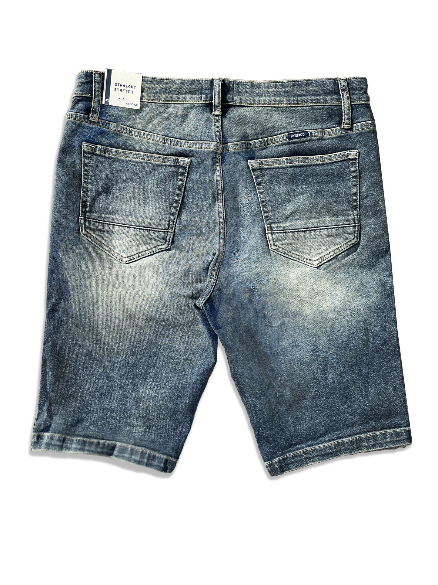 Straight Fit Vintage Wash Denim Shorts