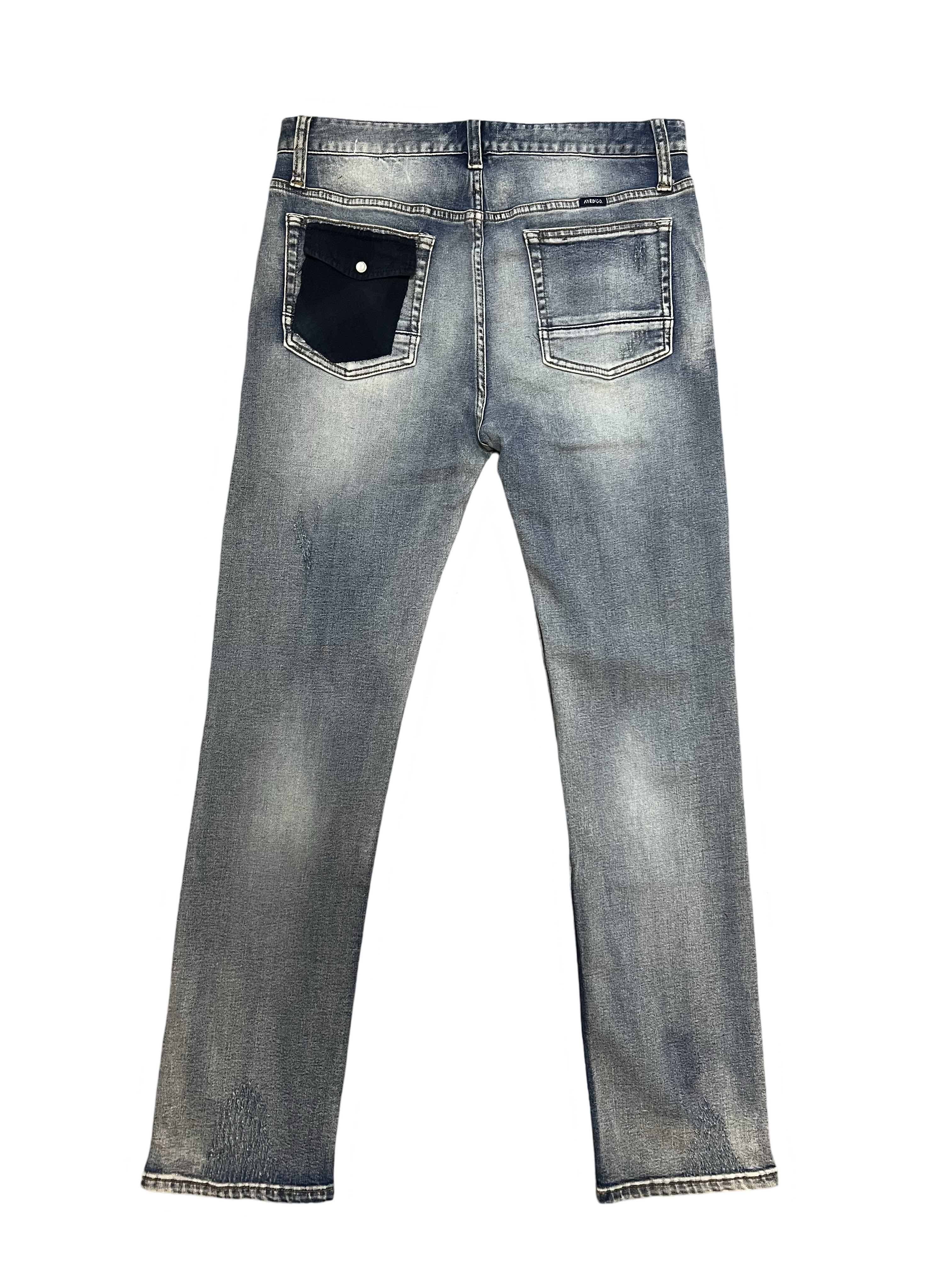 Glaswegian Straight Leg Fit Patchwork Distress Wash Jeans