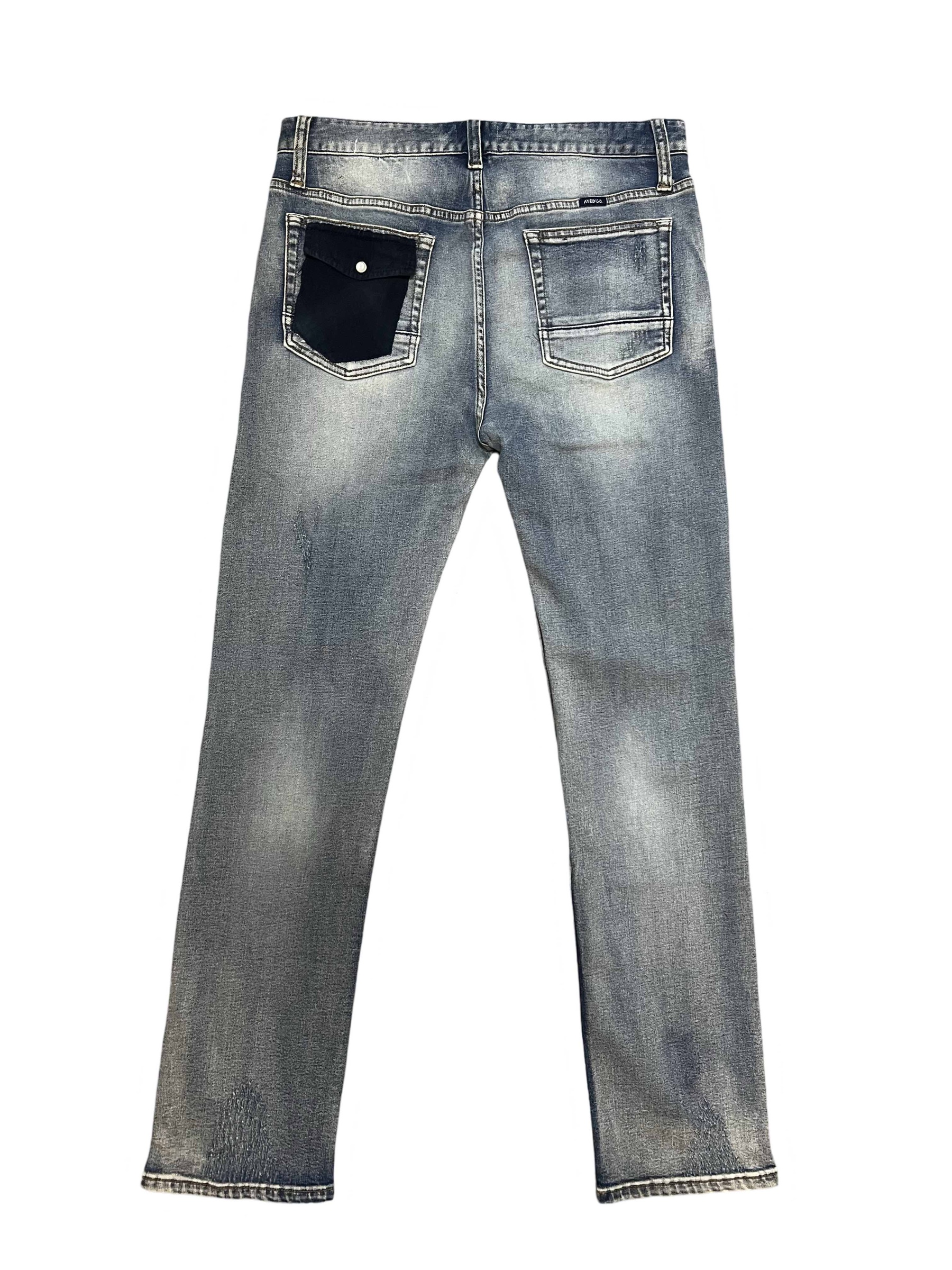 Glaswegian Straight Leg Fit Patchwork Distress Wash Jeans