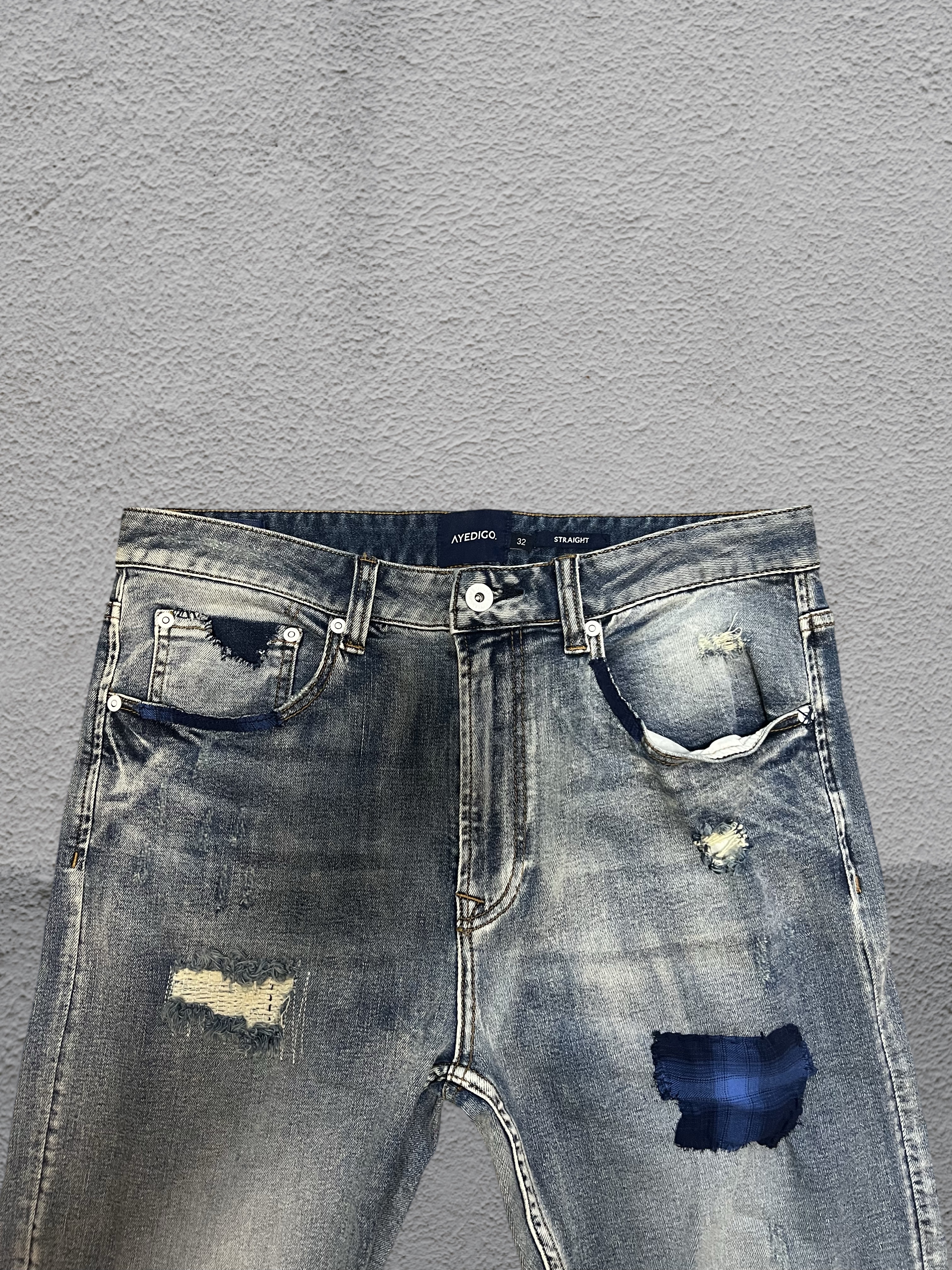 Glaswegian Straight Leg Fit Patchwork Distress Wash Re:/Made Jeans