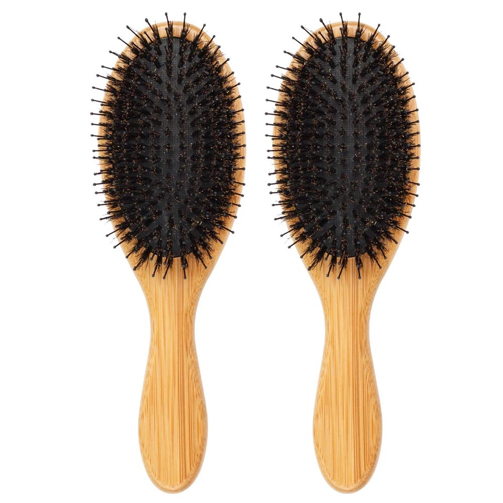Board Bristle Brush，Boar bristle comb for hair care, head massage, natural wood color，suitable for all hair types