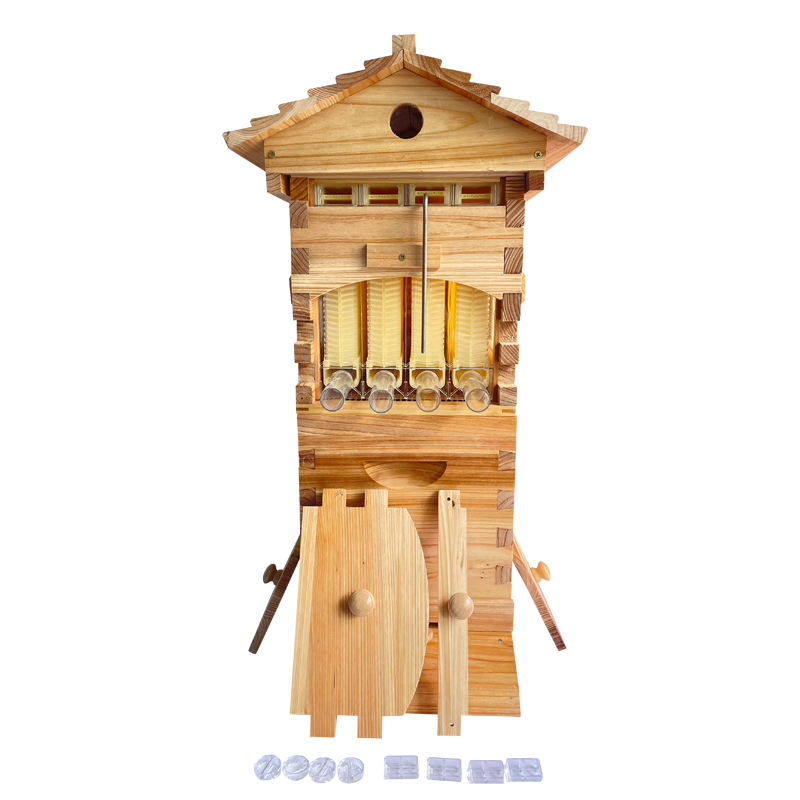 Mini Auto Flow Beehive Beekeeping Boxes Fir Wooden Bee Hive + 4 flow frames + 6 Bee Foundation Deep Bee Hive Wax Foundation Bee Hive Frames