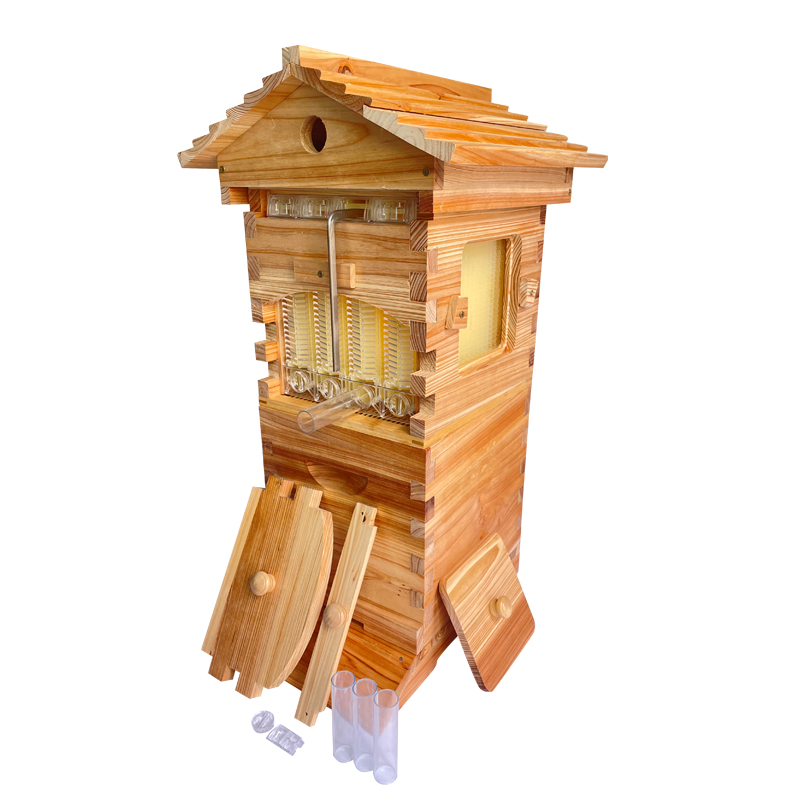 Mini Auto Flow Beehive Beekeeping Boxes Fir Wooden Bee Hive + 4 flow frames + 6 Bee Foundation Deep Bee Hive Wax Foundation Bee Hive Frames