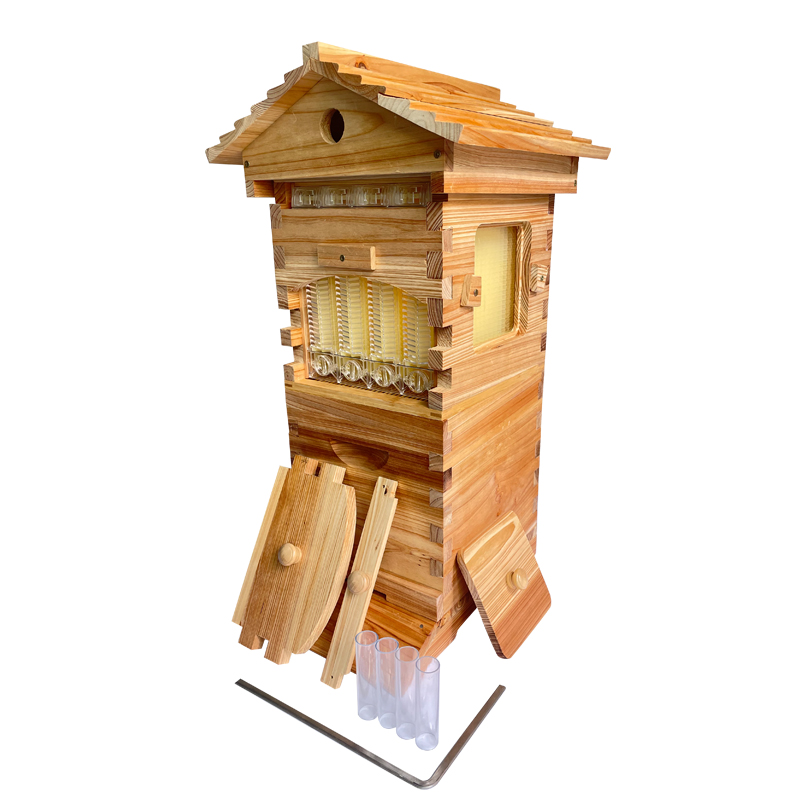 Mini Auto Flow Beehive Beekeeping Boxes Fir Wooden Bee Hive + 4 flow frames + 6 Bee Foundation Deep Bee Hive Wax Foundation Bee Hive Frames