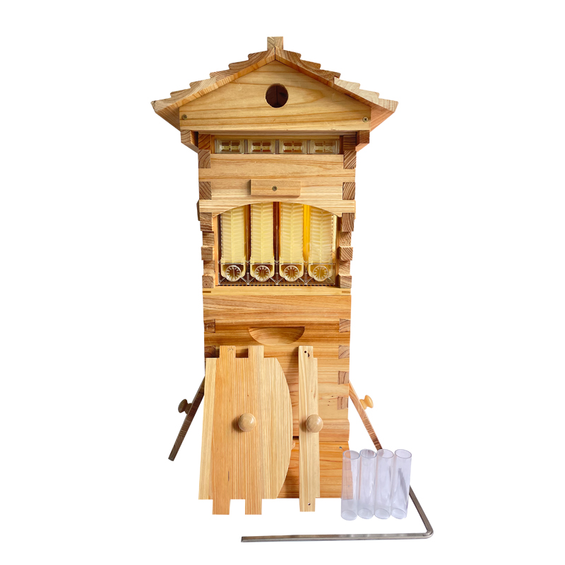 Mini Auto Flow Beehive Beekeeping Boxes Fir Wooden Bee Hive + 4 flow frames + 6 Bee Foundation Deep Bee Hive Wax Foundation Bee Hive Frames
