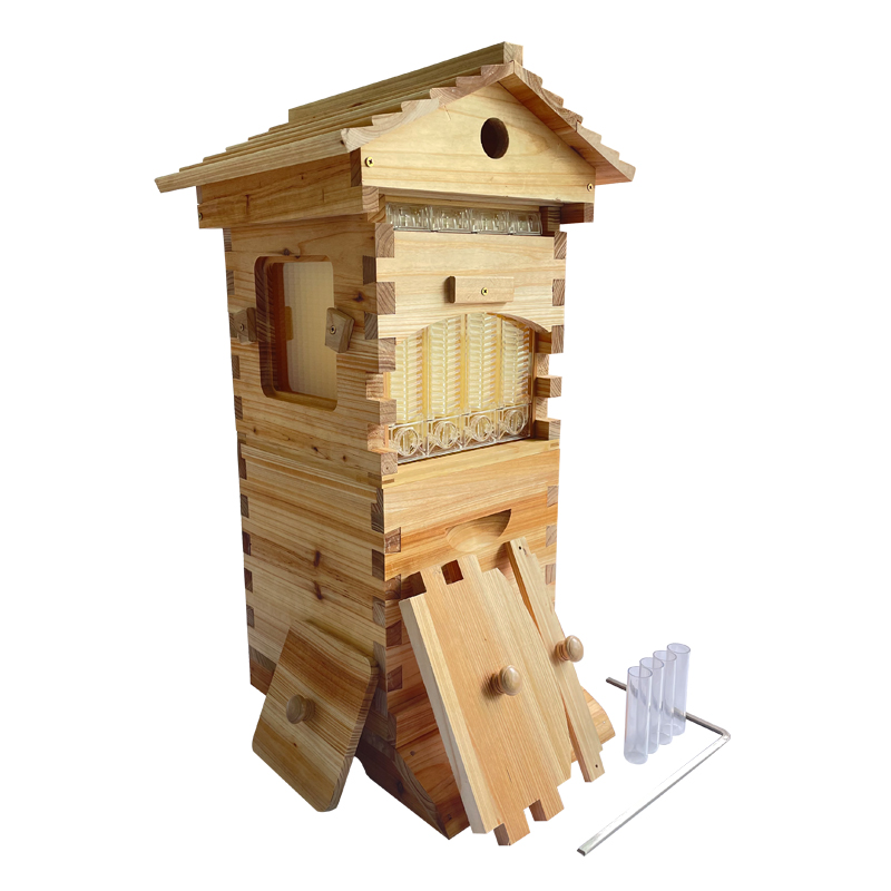 Mini Auto Flow Beehive Beekeeping Boxes Fir Wooden Bee Hive + 4 flow frames + 6 Bee Foundation Deep Bee Hive Wax Foundation Bee Hive Frames