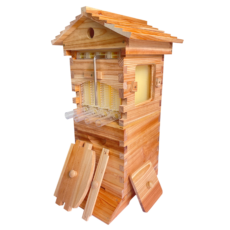 Mini Auto Flow Beehive Beekeeping Boxes Fir Wooden Bee Hive + 4 flow frames + 6 Bee Foundation Deep Bee Hive Wax Foundation Bee Hive Frames