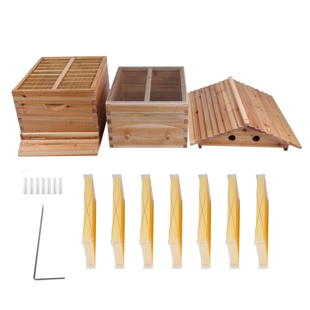 Auto Flow Bee Hive Boxes House Beehives + 7 Beekeeping Plastic Frames BPA Free