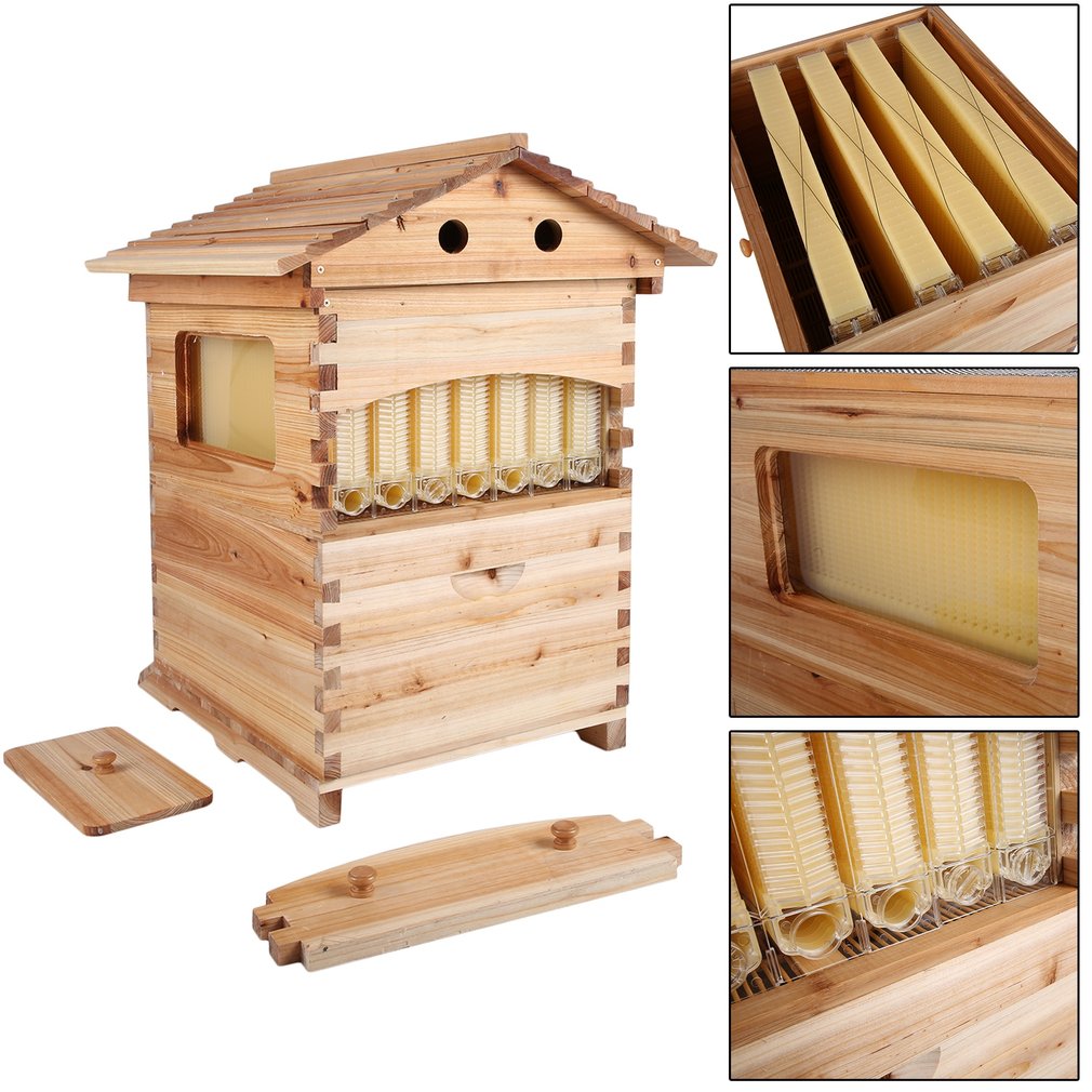 Auto Flow Bee Hive Boxes House Beehives + 7 Beekeeping Plastic Frames BPA Free