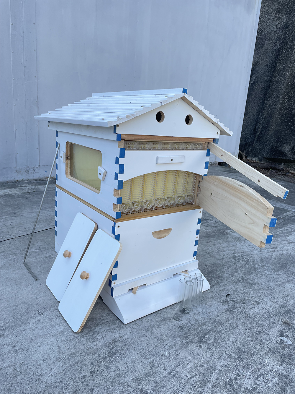 US STOCK Wooden Auto Flow Beehives Beekeeping Boxes + 7x Bee Hives Frames+ Box Stand