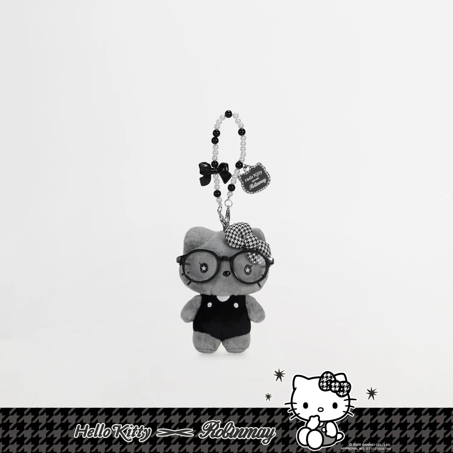 RM x Sanrio Houndstooth - Grey Hello Kitty with spectacles
