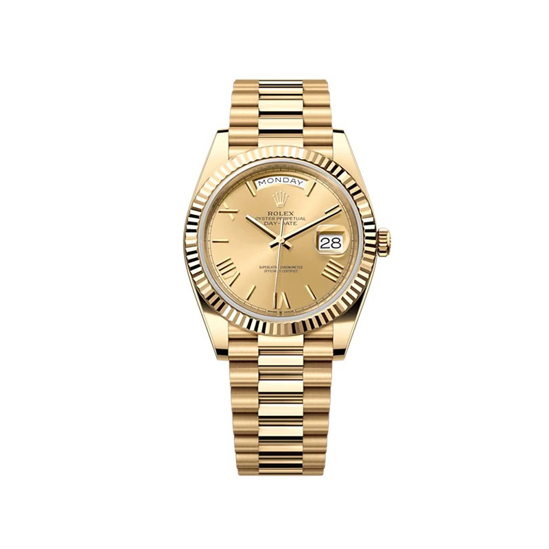 Rolex Day-Date 40 Presidential Champagne dial, Fluted Bezel, President bracelet, Yellow gold Watch