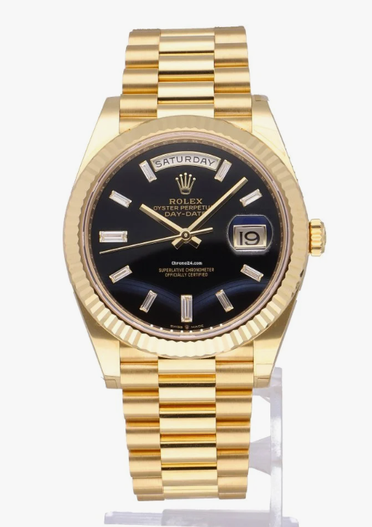 Rolex Day-Date 40 Presidential dial, Fluted Bezel, President bracelet, 2022 model Yellow gold Watch 228238-0004