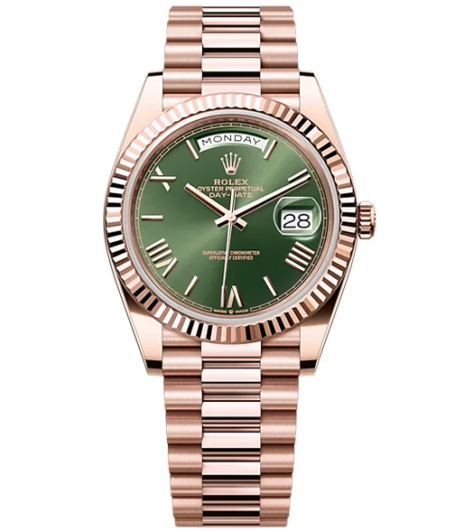 【Best Price Today🎃Only 599】Rolex Day-Date 40 Presidential Olive Green Dial 18kt Rose Gold 228235-0025