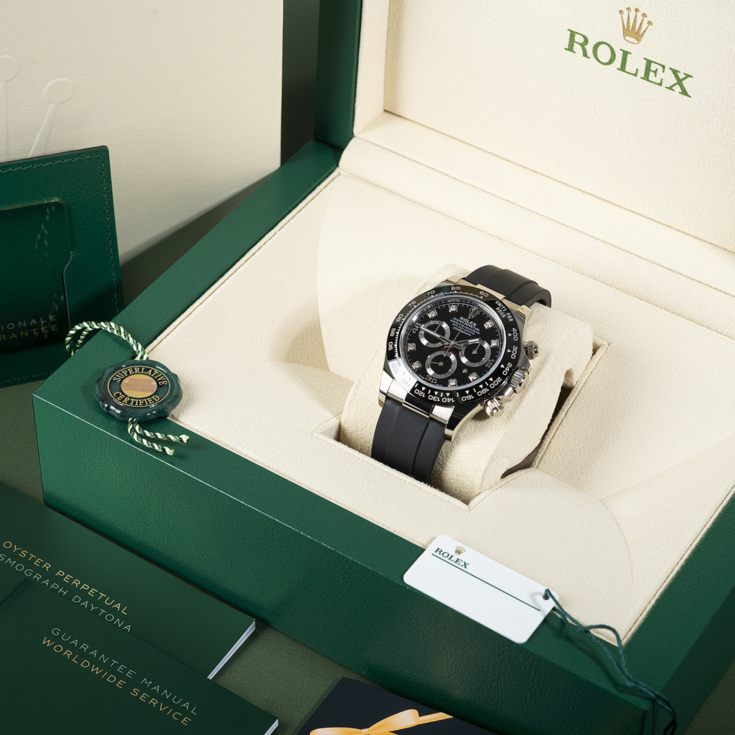 【National Day Clearance❤Today only 499】Rolex Daytona White Gold Black Dial Oysterflex Strap 116519LN-0025 Unworn