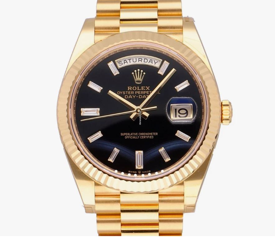 Rolex Day-Date 40 Presidential dial, Fluted Bezel, President bracelet, 2022 model Yellow gold Watch 228238-0004