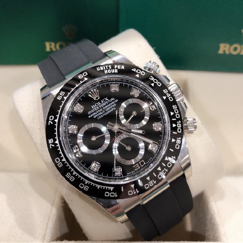 【National Day Clearance❤Today only 499】Rolex Daytona White Gold Black Dial Oysterflex Strap 116519LN-0025 Unworn