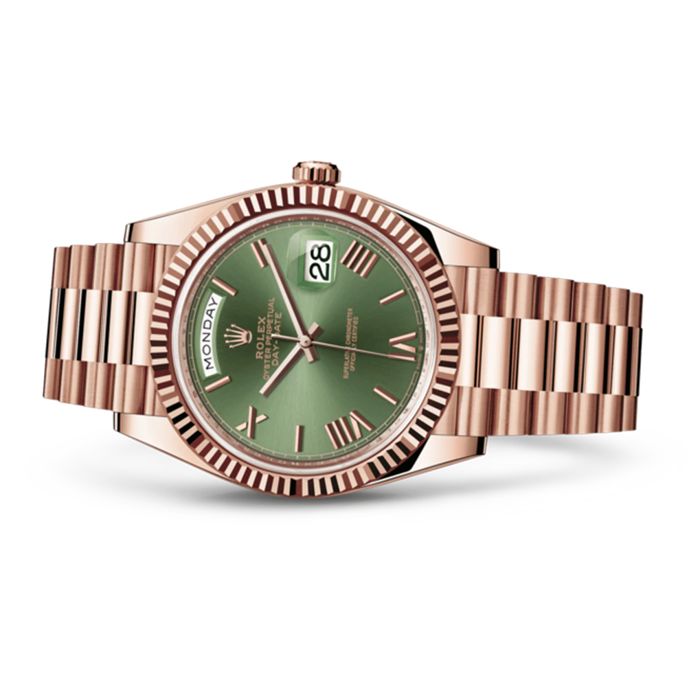 【Best Price Today🎃Only 599】Rolex Day-Date 40 Presidential Olive Green Dial 18kt Rose Gold 228235-0025