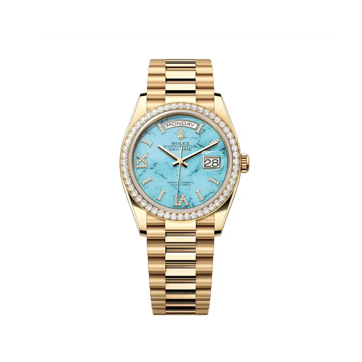 Rolex Day Date 128348rbr Turquoise Roman Diamonds Dial
